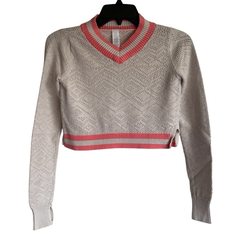 Ivivva White and Pink Cropped Sweater with‎ Chevron Knit
